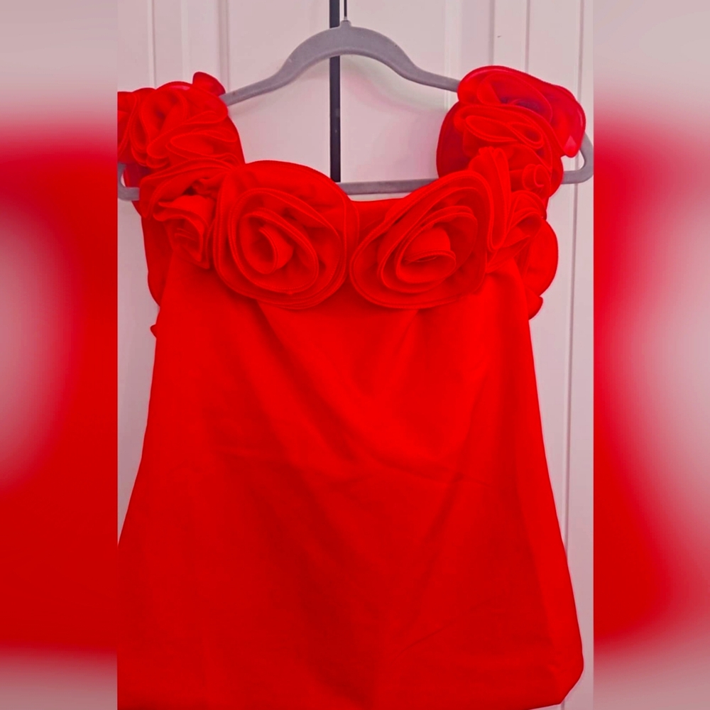 Elegant Red Floral Women's Top